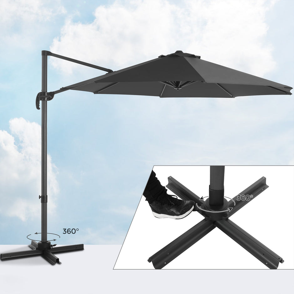 Cantilever Parasol – Fabric – Grey – 360° Rotation, Adjustable Tilt, UPF 50+ Protection