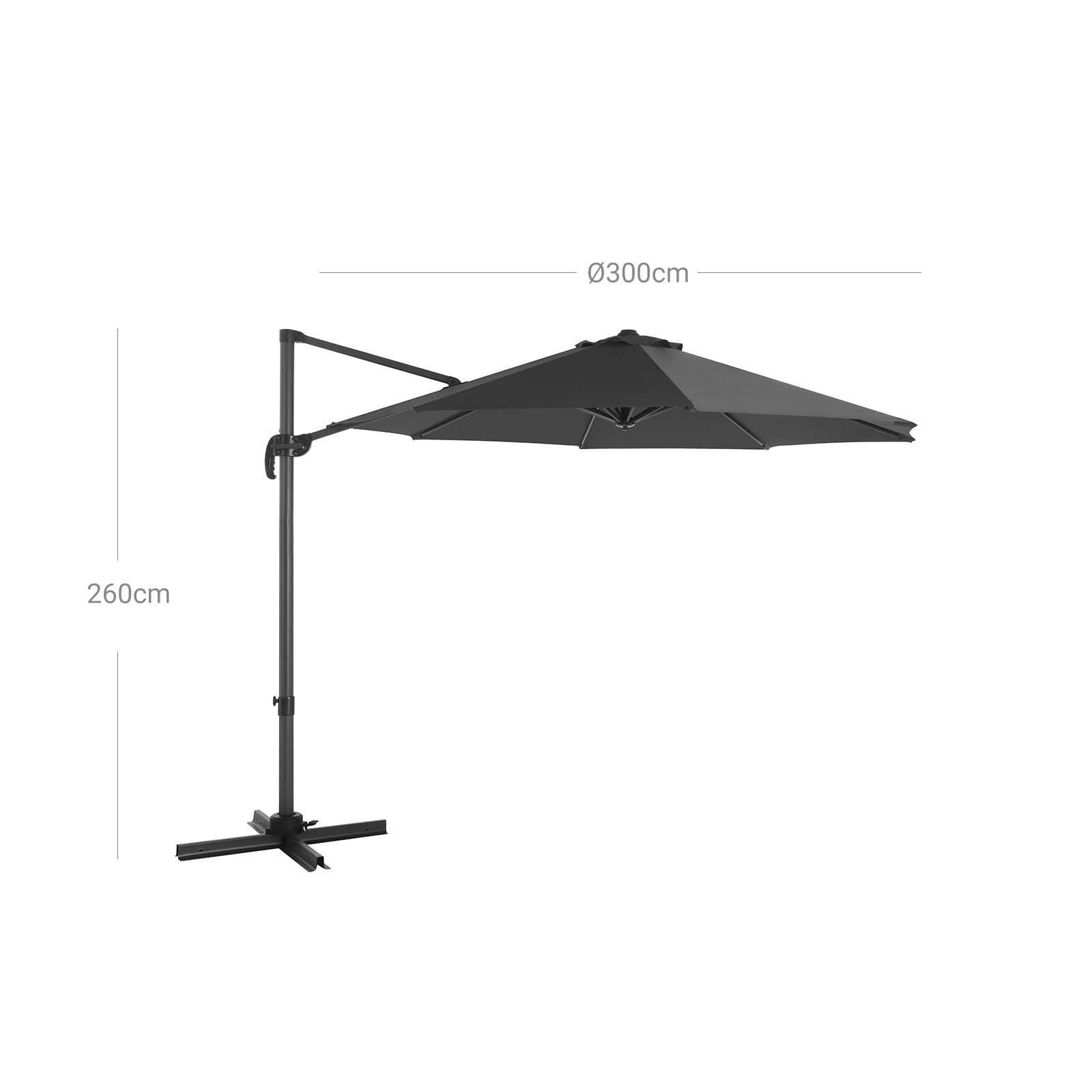 Cantilever Parasol – Fabric – Grey – 360° Rotation, Adjustable Tilt, UPF 50+ Protection