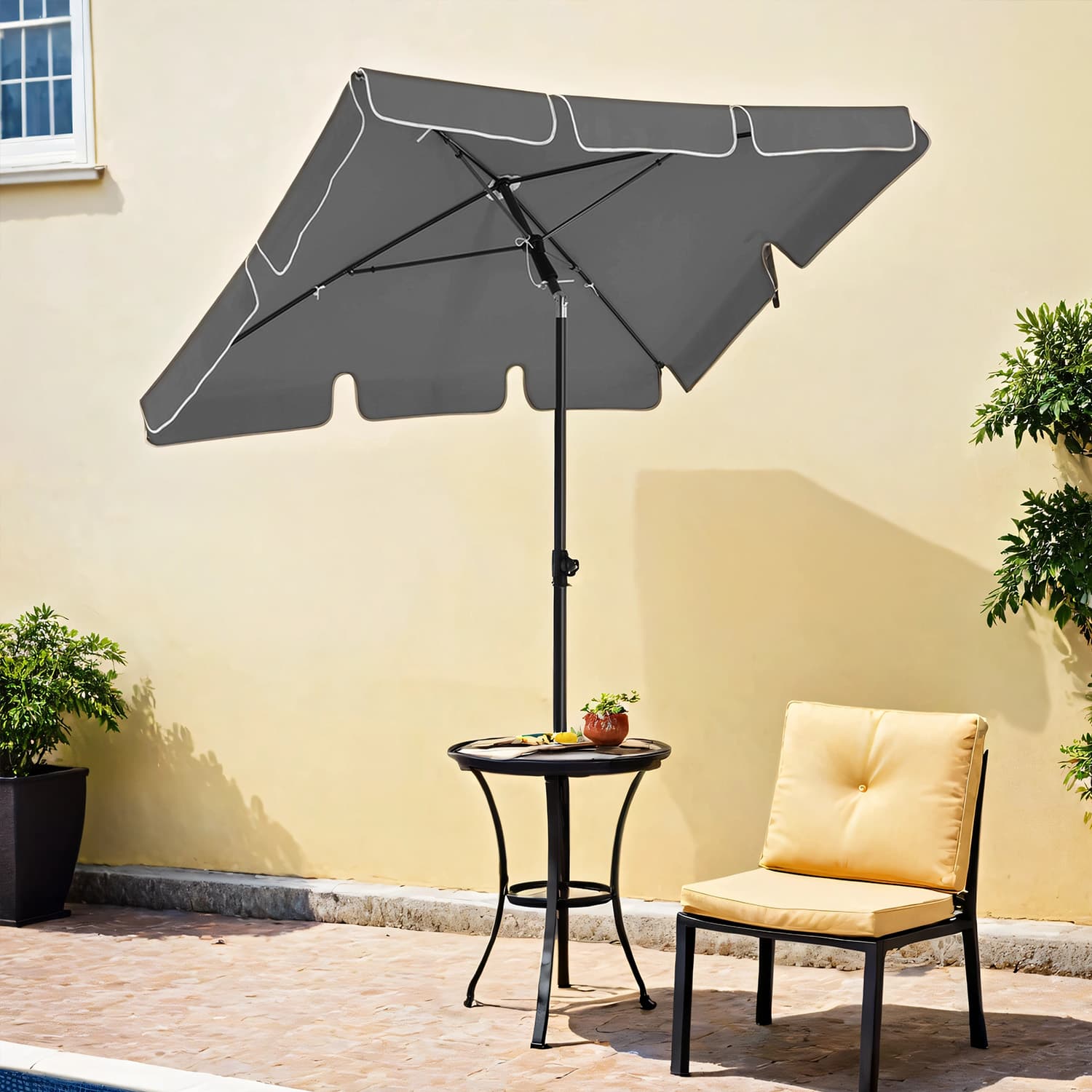 Patio Parasol – Fabric – Grey – Height Adjustable, Double-Sided with 30° Tilt and UPF 50+