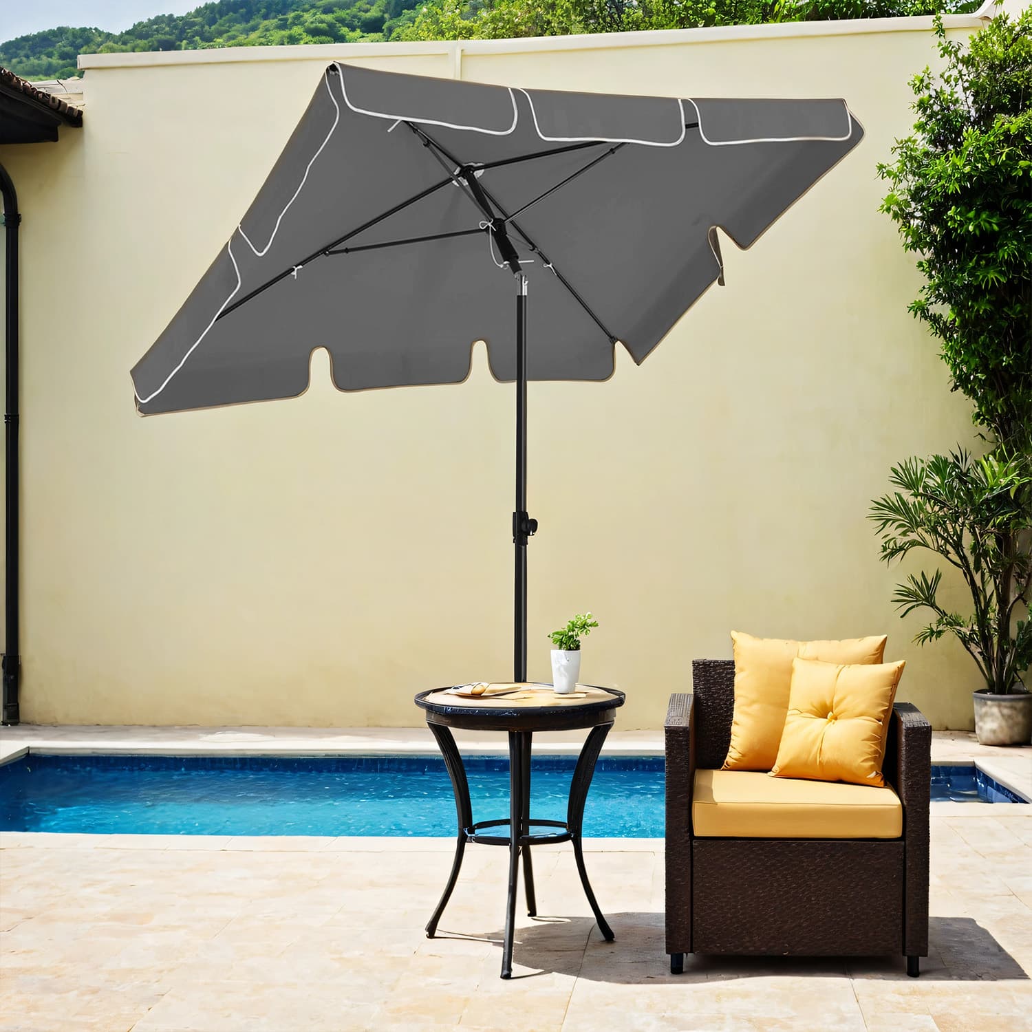 Patio Parasol – Fabric – Grey – Height Adjustable, Double-Sided with 30° Tilt and UPF 50+