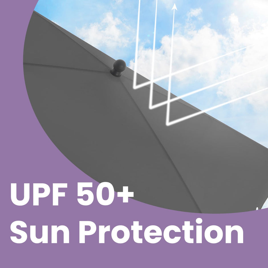Patio Parasol – Fabric – Grey – Height Adjustable, Double-Sided with 30° Tilt and UPF 50+