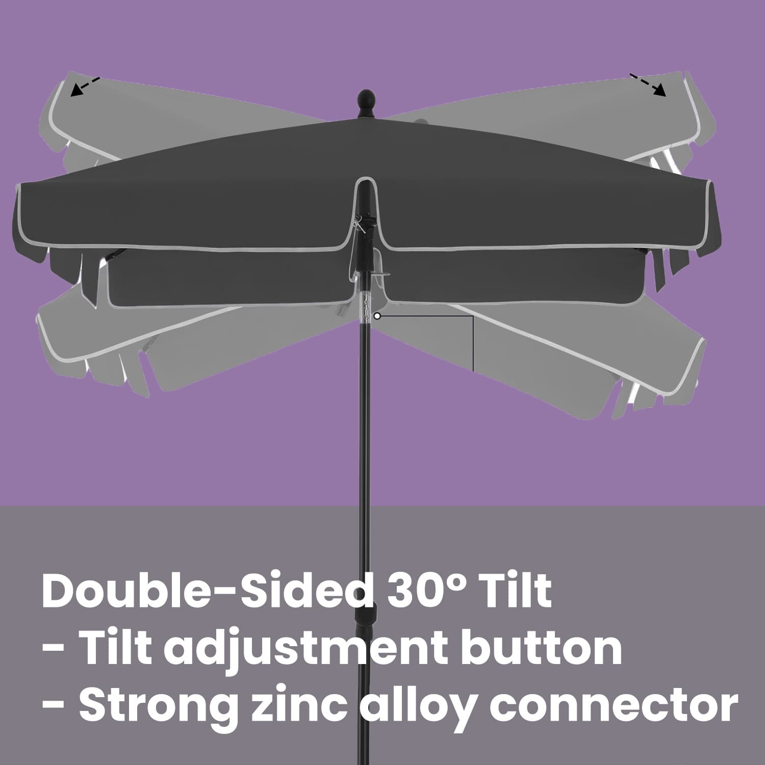 Patio Parasol – Fabric – Grey – Height Adjustable, Double-Sided with 30° Tilt and UPF 50+