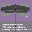 Patio Parasol – Fabric – Grey – Height Adjustable, Double-Sided with 30° Tilt and UPF 50+