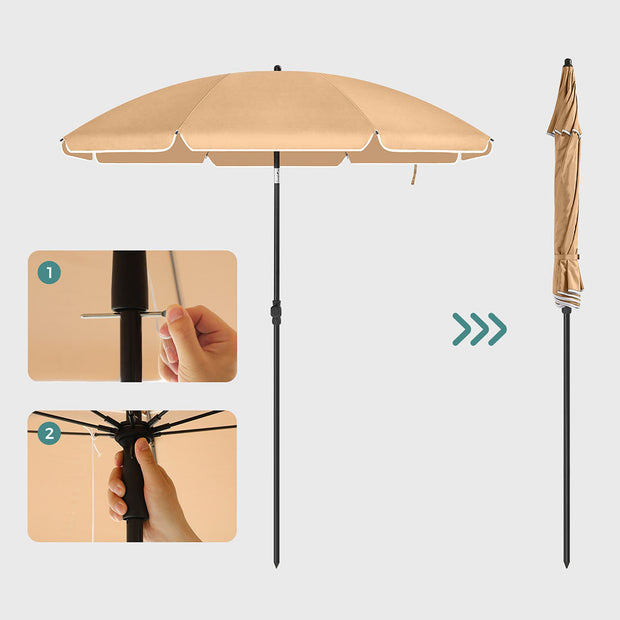 Beach Umbrella – Polyester – Blue – UV50+ Protection with Tilt Mechanism