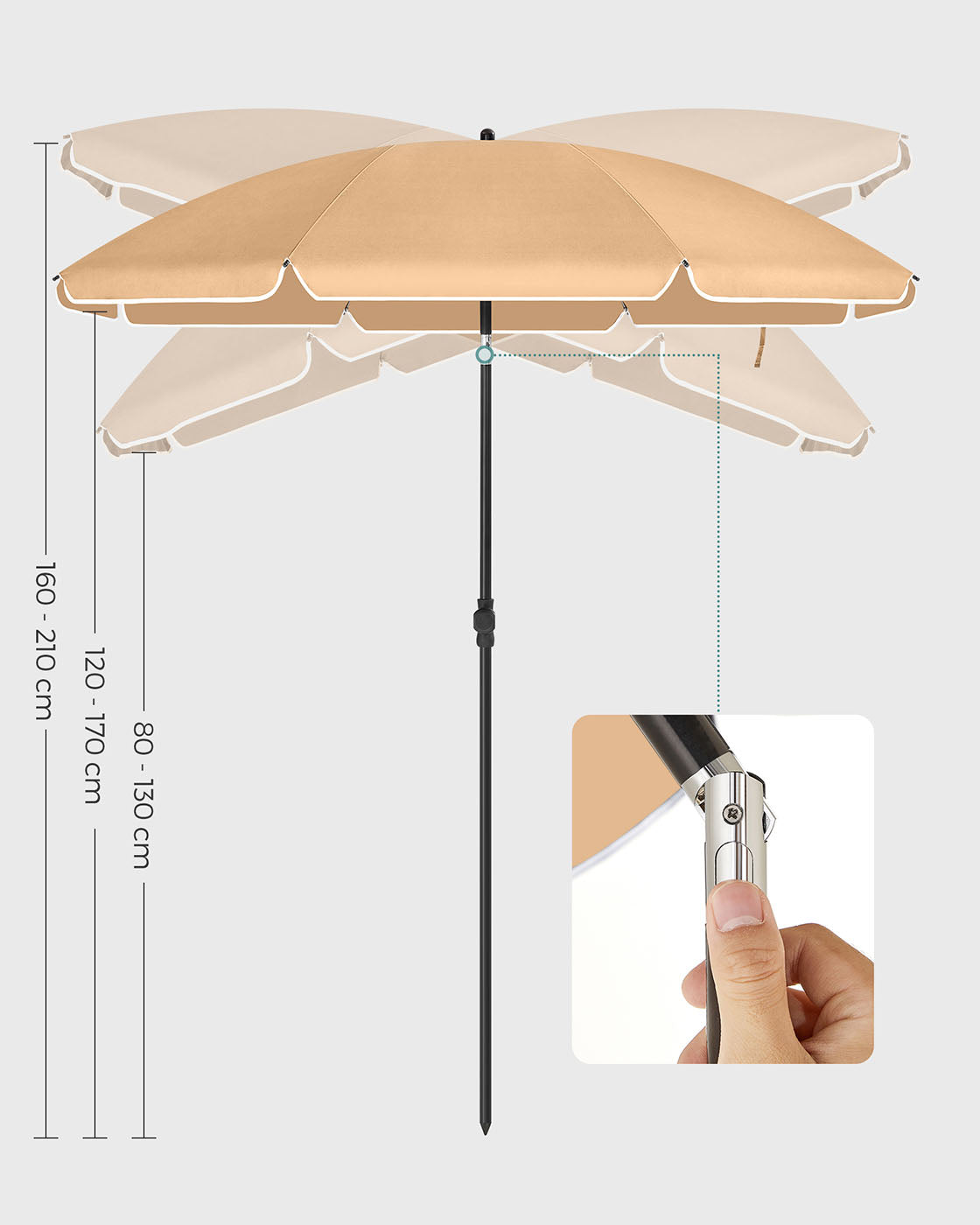 Beach Umbrella – Polyester – Blue – UV50+ Protection with Tilt Mechanism