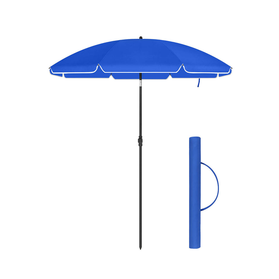 Beach Umbrella – Polyester – Blue – UV50+ Protection with Tilt Mechanism and Carry Bag