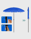 Beach Umbrella – Polyester – Blue – UV50+ Protection with Tilt Mechanism and Carry Bag