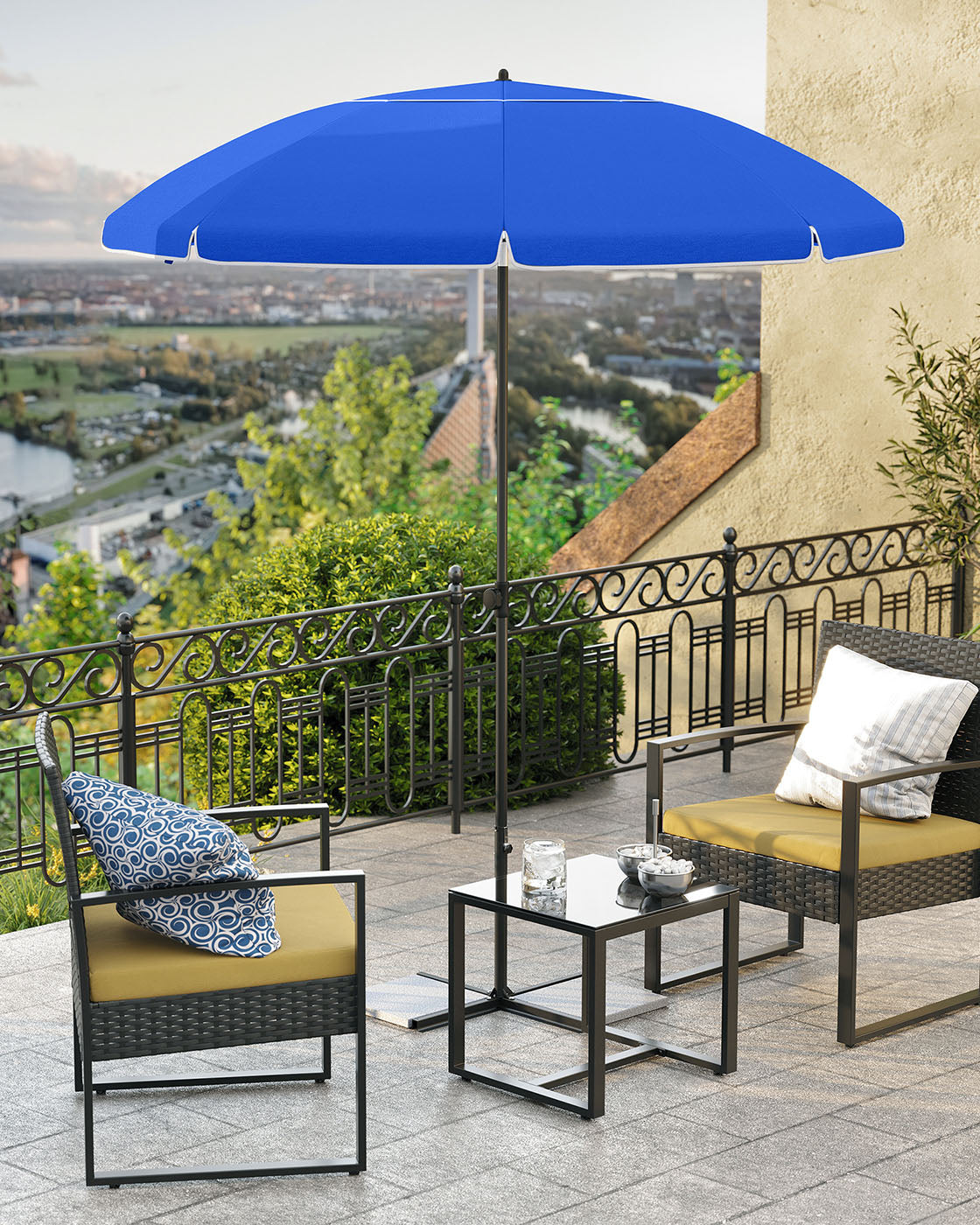 Beach Umbrella – Polyester – Blue – UV50+ Protection with Tilt Mechanism and Carry Bag