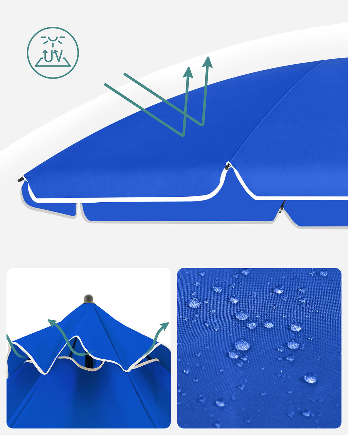 Beach Umbrella – Polyester – Blue – UV50+ Protection with Tilt Mechanism and Carry Bag