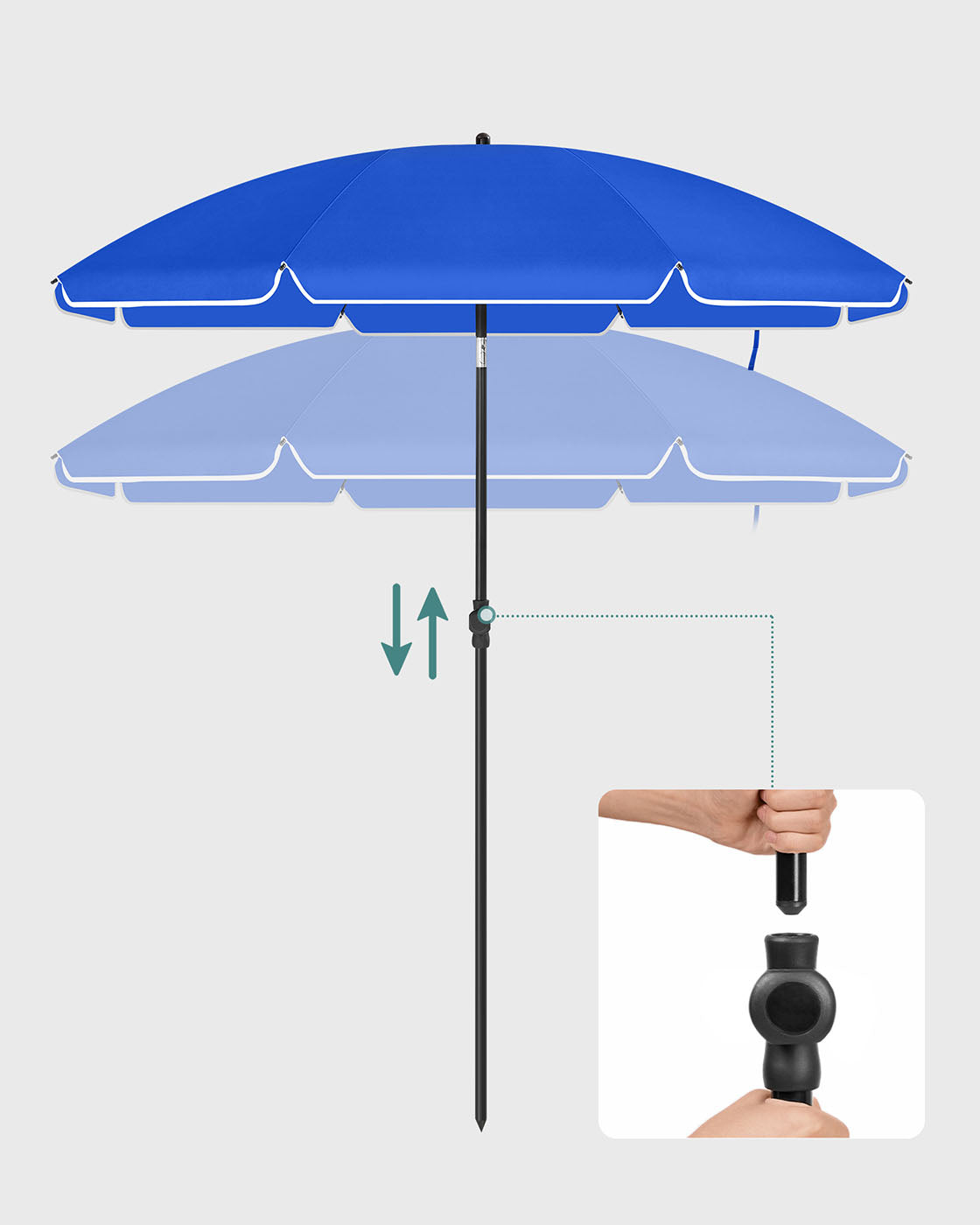 Beach Umbrella – Polyester – Blue – UV50+ Protection with Tilt Mechanism and Carry Bag