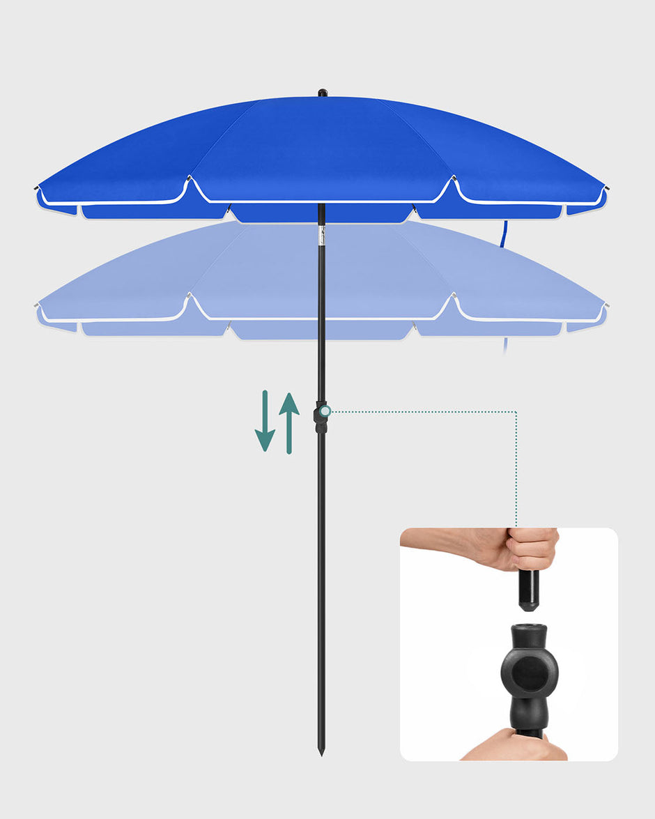 Beach Umbrella – Polyester – Blue – UV50+ Protection with Tilt Mechanism and Carry Bag