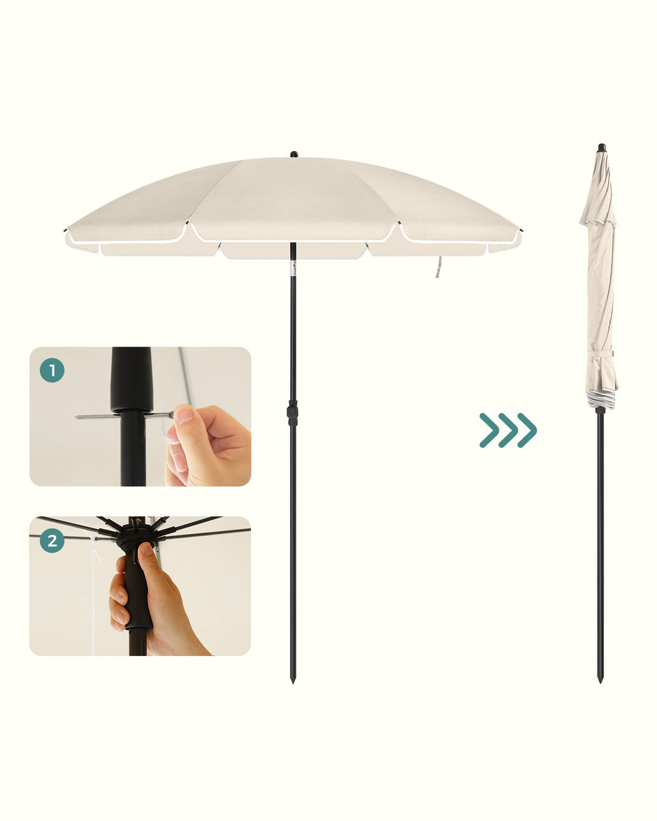 Beach Umbrella – Polyester – Blue – UPF 50+, Tilt Mechanism, Includes Carry Bag