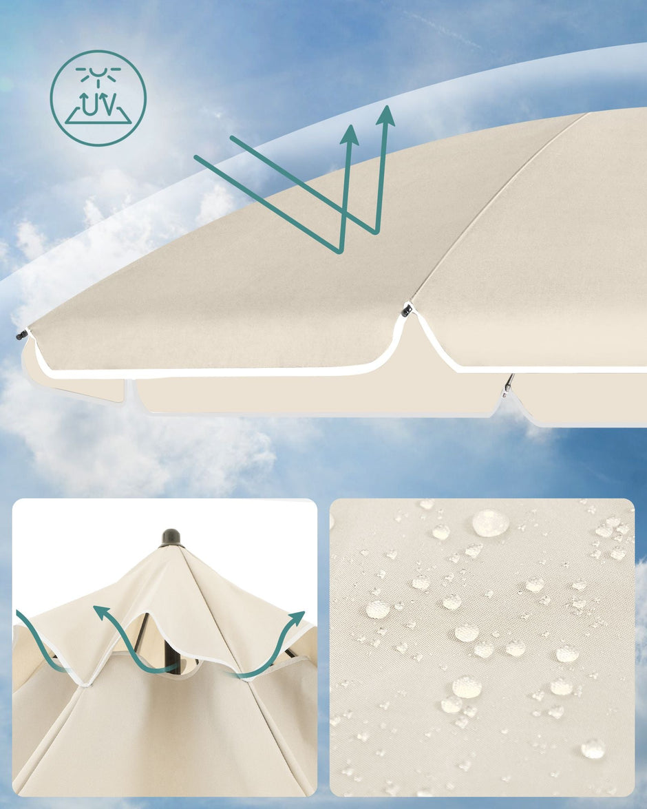 Beach Umbrella – Polyester – Blue – UPF 50+, Tilt Mechanism, Includes Carry Bag