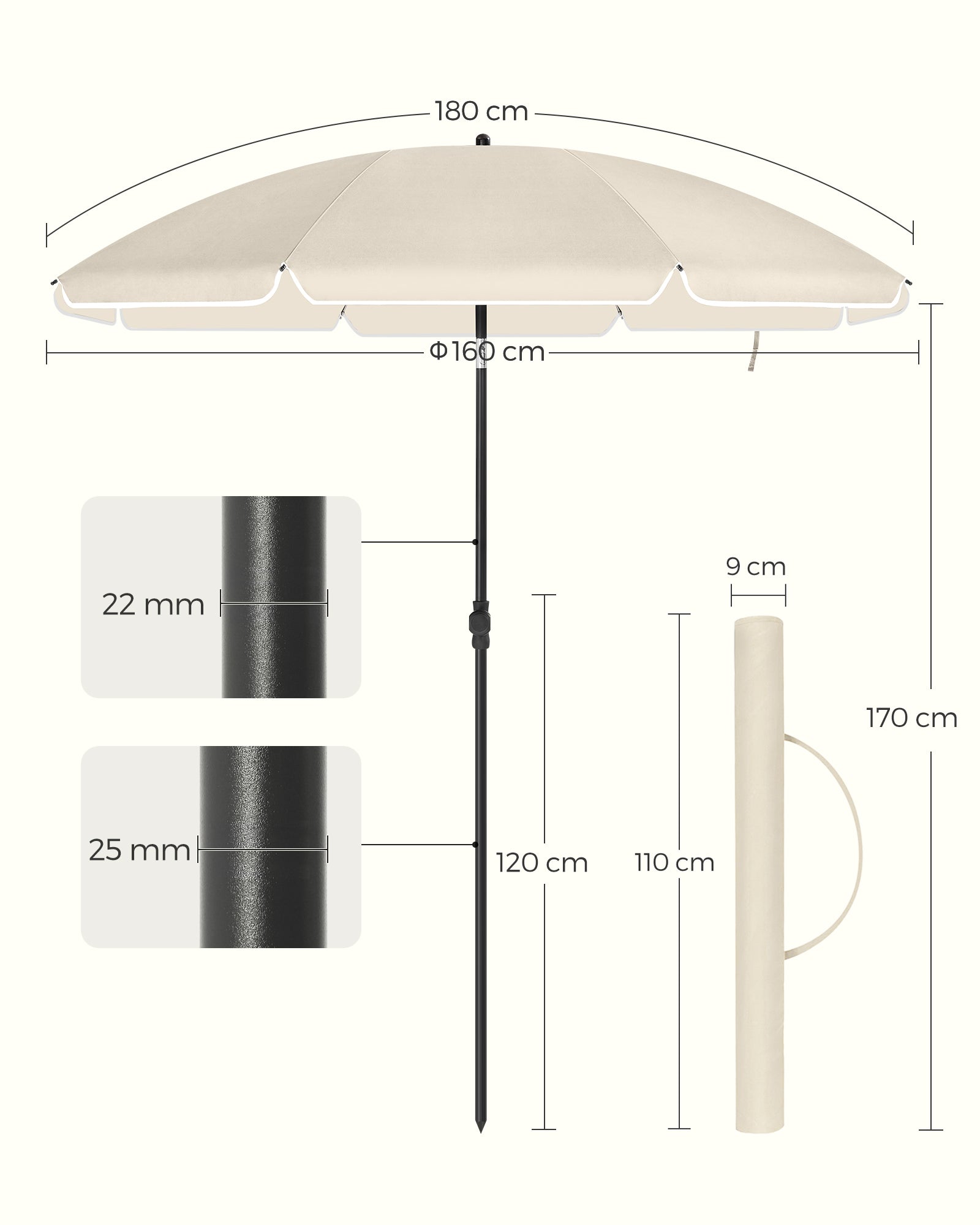 Beach Umbrella – Polyester – Blue – UPF 50+, Tilt Mechanism, Includes Carry Bag
