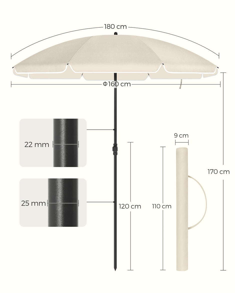 Beach Umbrella – Polyester – Blue – UPF 50+, Tilt Mechanism, Includes Carry Bag