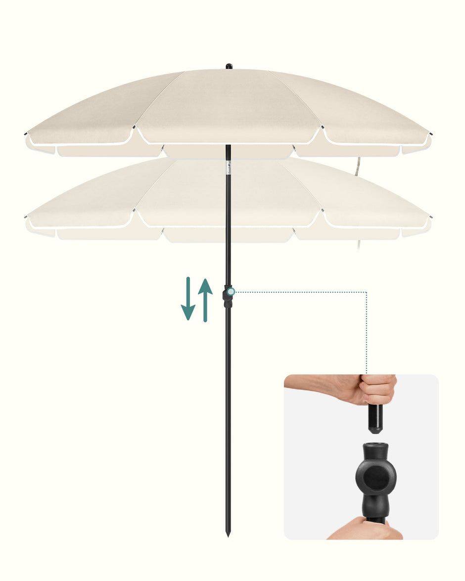 Beach Umbrella – Polyester – Blue – UPF 50+, Tilt Mechanism, Includes Carry Bag