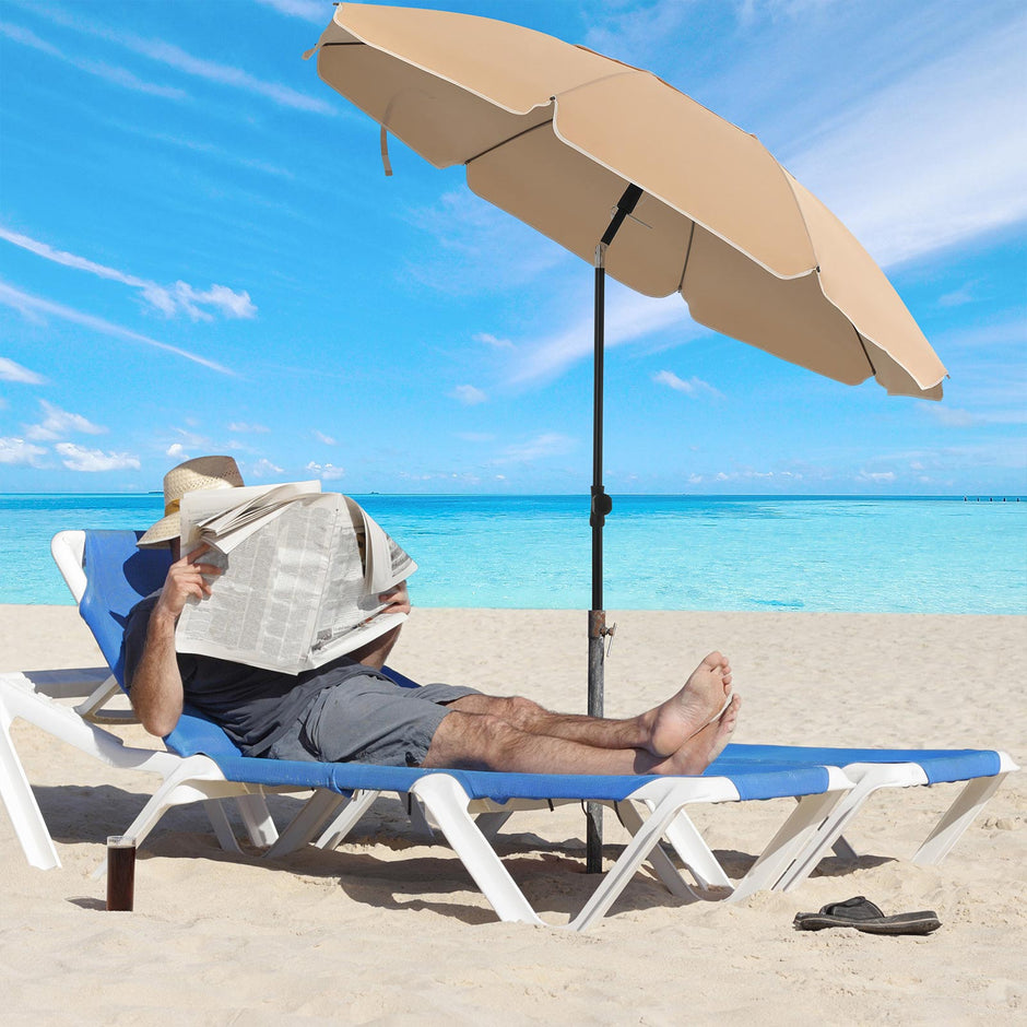 Beach Umbrella – Polyester – Taupe – UPF 50+, Portable with Air Vent and Tilt Mechanism