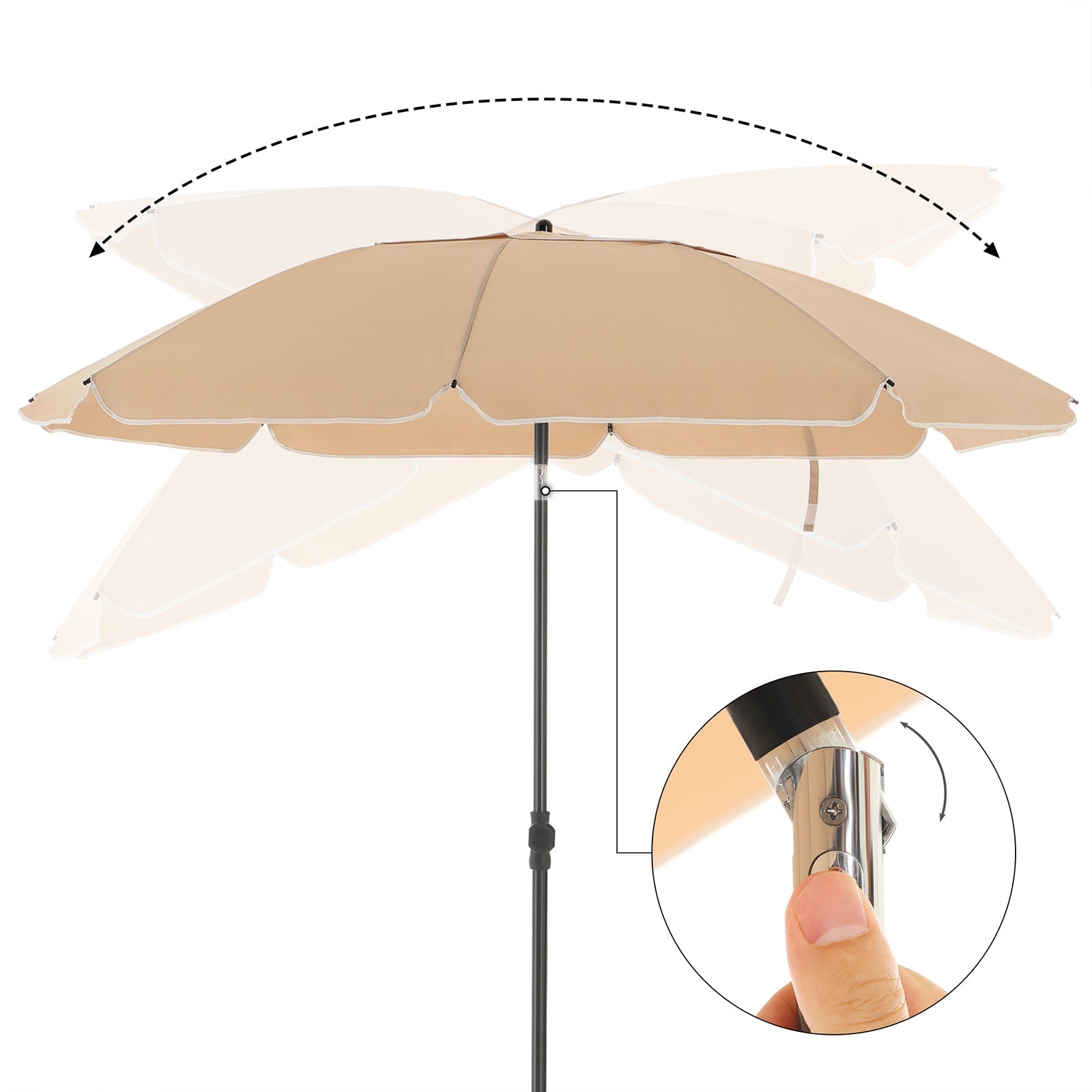 Beach Umbrella – Polyester – Taupe – UPF 50+, Portable with Air Vent and Tilt Mechanism