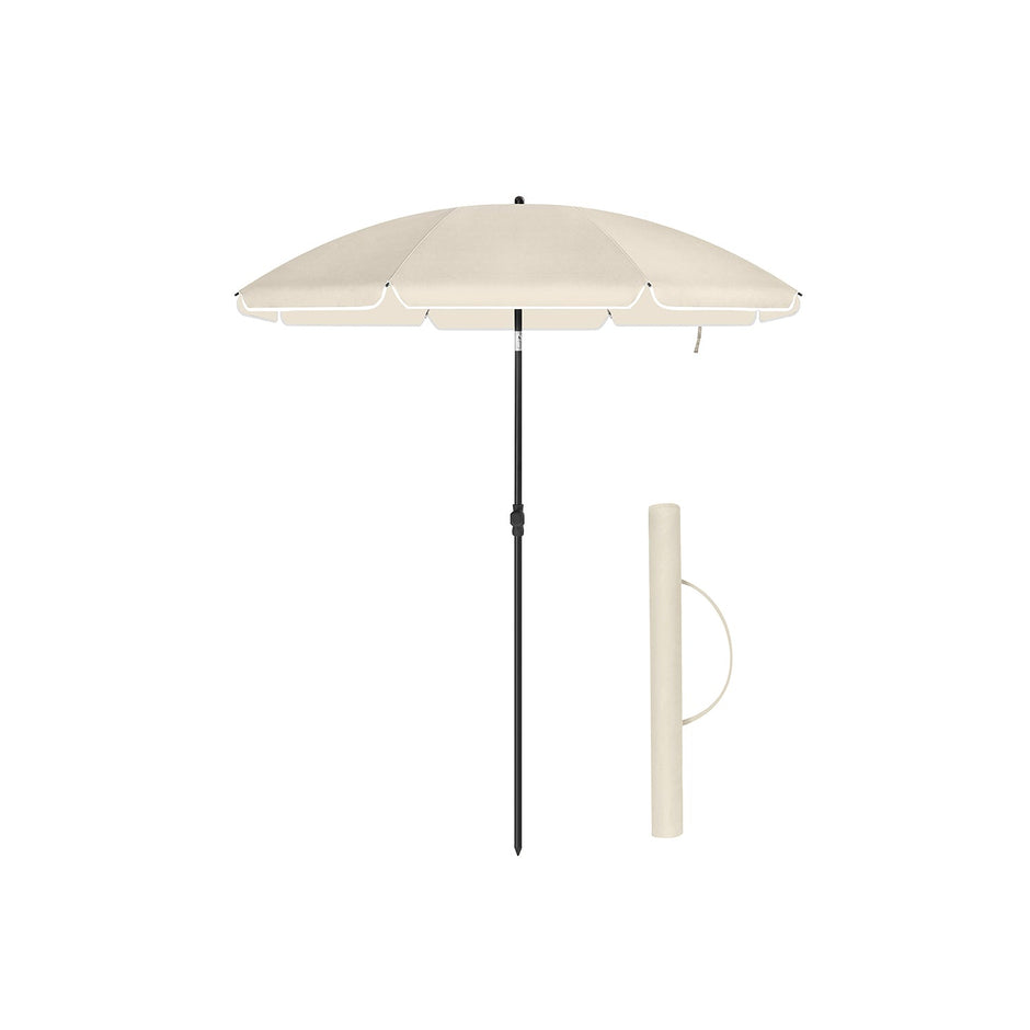 Beach Umbrella – Polyester – Taupe – UPF 50+, Portable with Tilt Mechanism