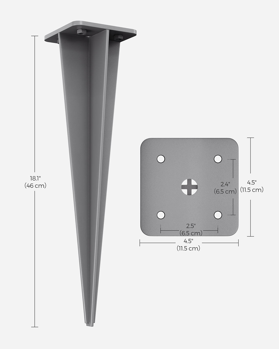 Metal Post Anchor – Steel – Grey – Drive-in Ground Anchor 46 x 11.5 x 11.5 cm