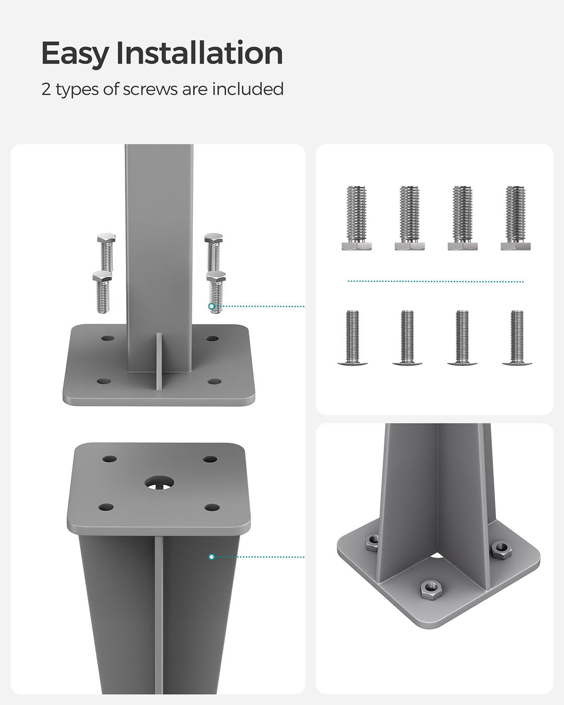 Metal Post Anchor – Steel – Grey – Drive-in Ground Anchor 46 x 11.5 x 11.5 cm