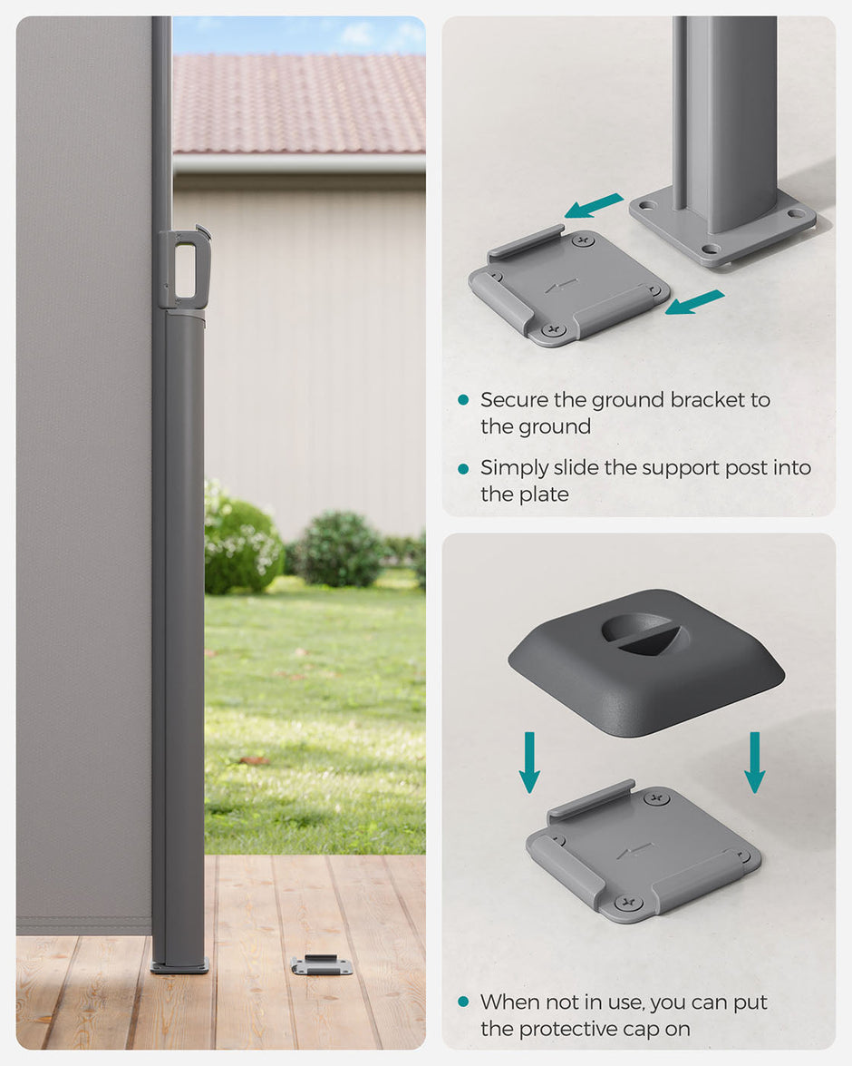 Metal Base Plate – Steel – Silver – Suitable for Awning Support Posts with Plastic Cap