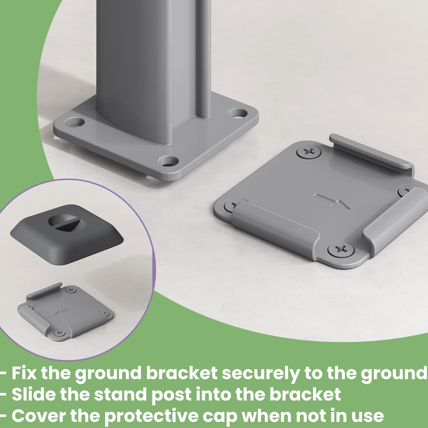 Ground Bracket – Metal with Plastic Cover – Grey – Compatible with Aluminium Side Shades