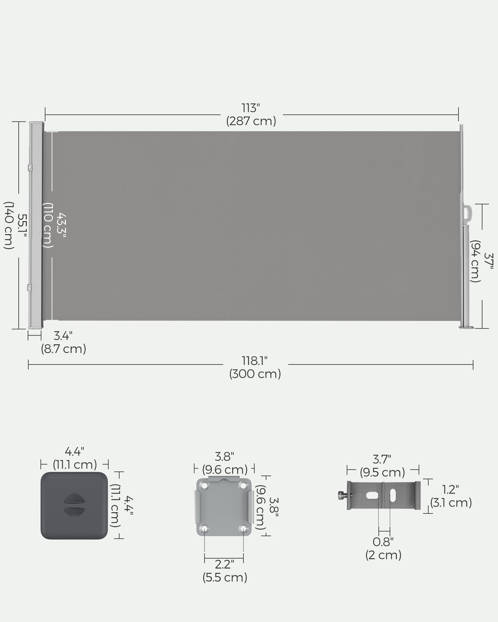 Extendable Side Awning – Steel – Opaque – Privacy Screen and Sun Protection 140 x 300 cm