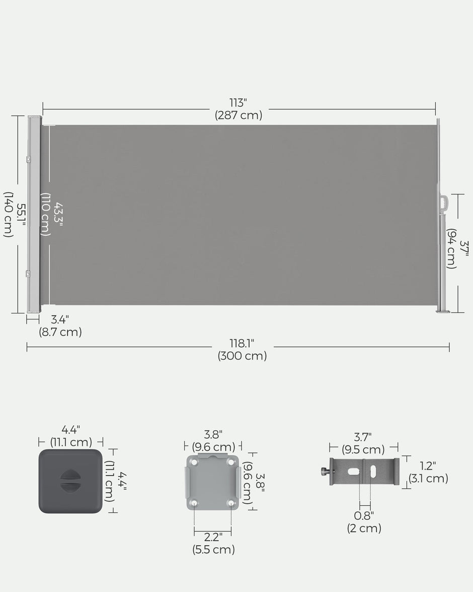 Extendable Side Awning – Steel – Opaque – Privacy Screen and Sun Protection 140 x 300 cm