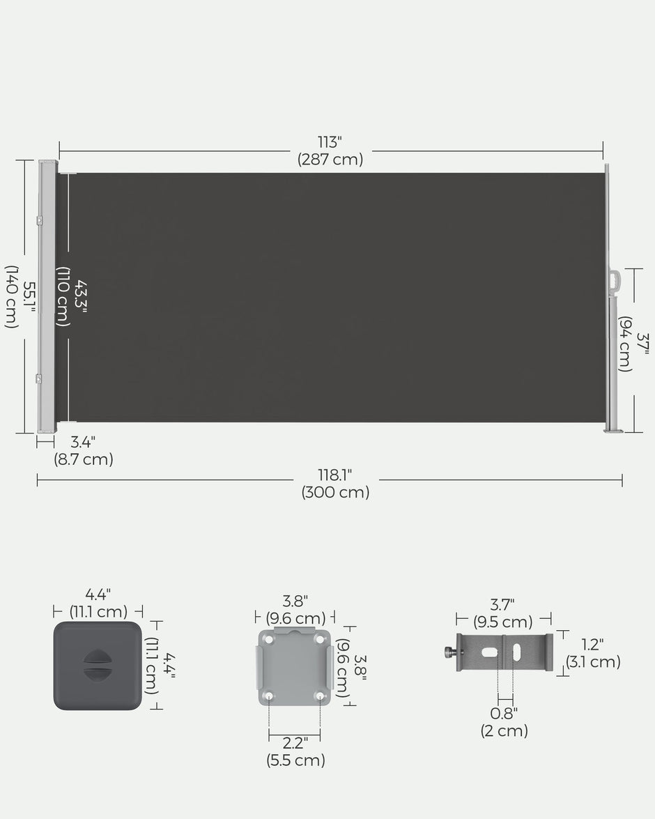 Extendable Side Shade – Opaque Fabric – Grey – Privacy Screen and Sun Protection for Outdoor Use
