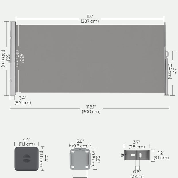 Extendable Side Awning – Steel – Opaque – Privacy Screen and Sun Protection 140 x 300 cm