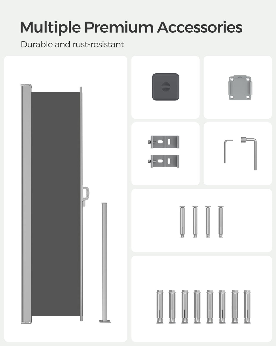 Extendable Side Shade – Opaque Fabric – Grey – Privacy Screen and Sun Protection for Outdoor Use