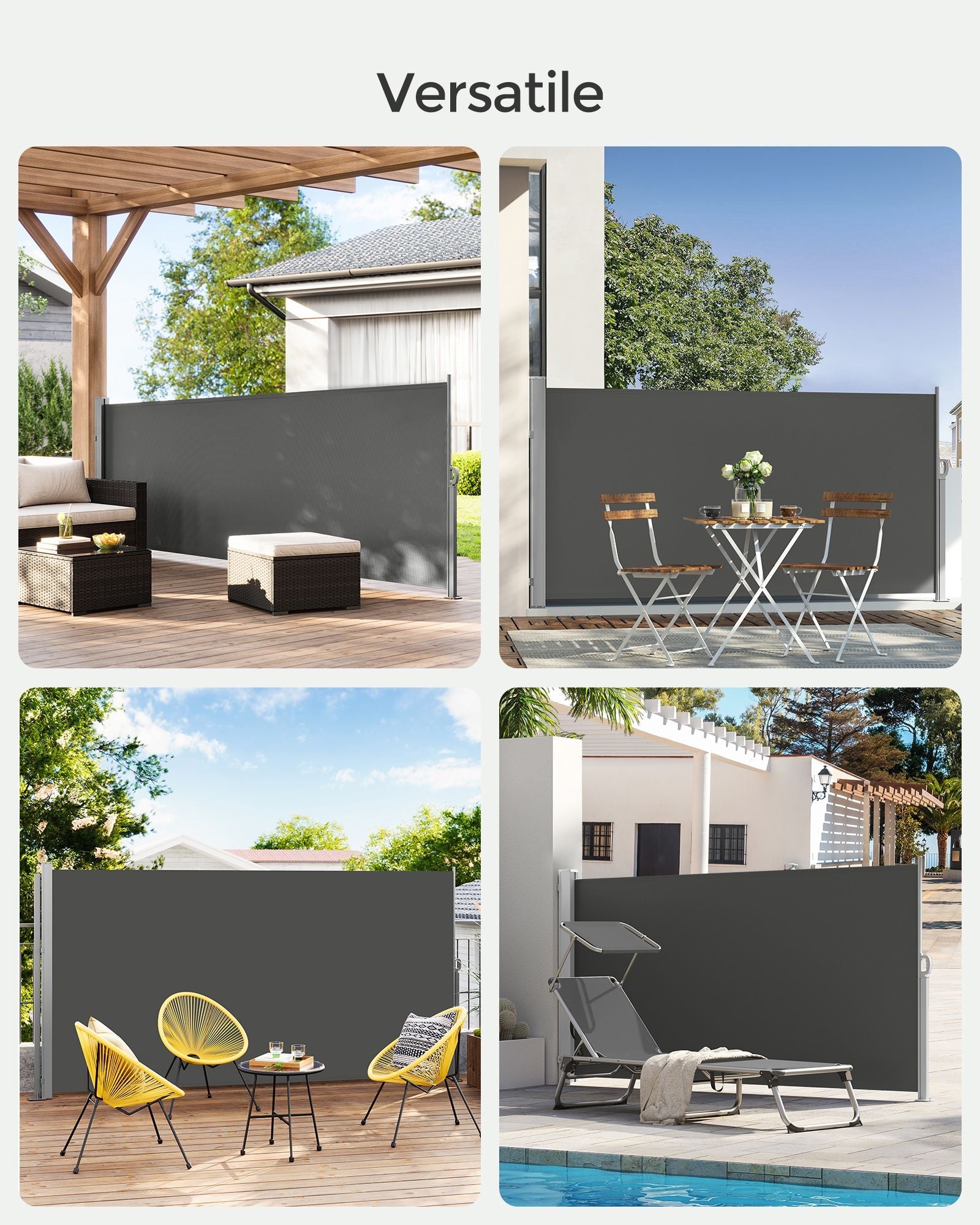 Extendable Side Shade – Opaque Fabric – Grey – Privacy Screen and Sun Protection for Outdoor Use