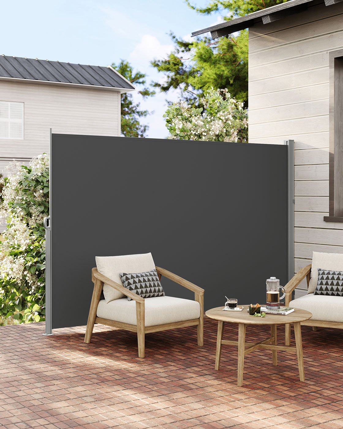 Side Awning – Fabric – Smoky Grey – Privacy Screen for Balcony and Terrace