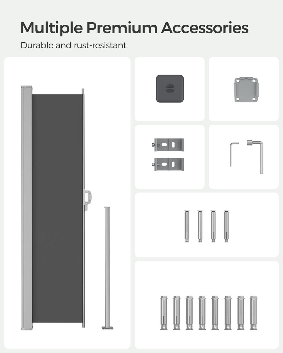 Side Awning – Fabric – Smoky Grey – Privacy Screen for Balcony and Terrace