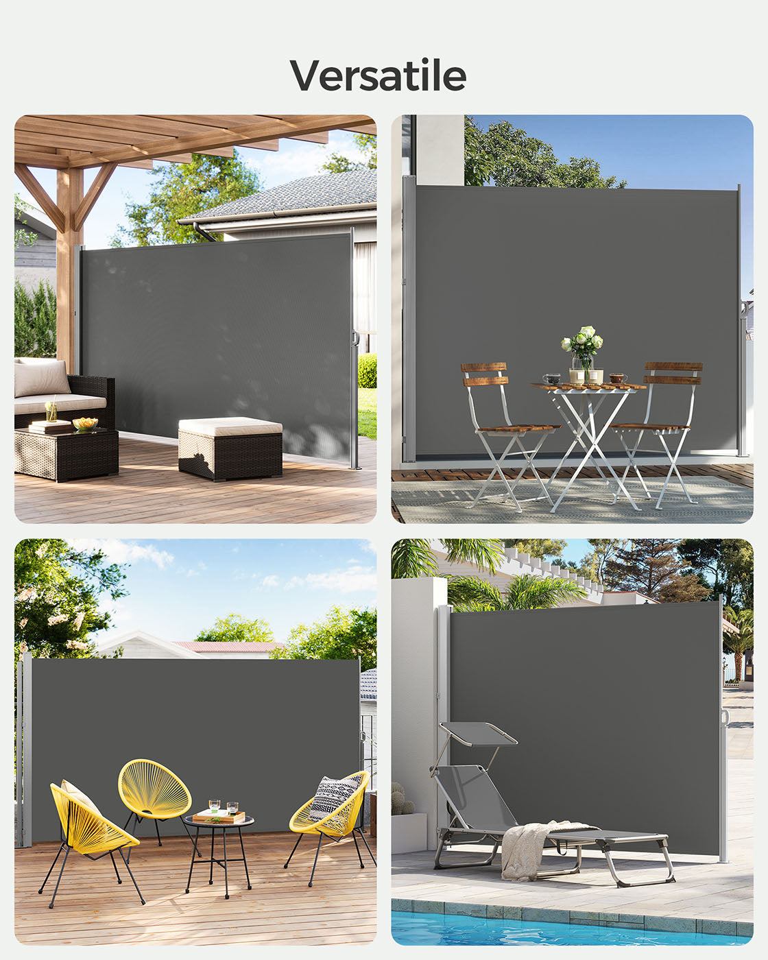Side Awning – Fabric – Smoky Grey – Privacy Screen for Balcony and Terrace