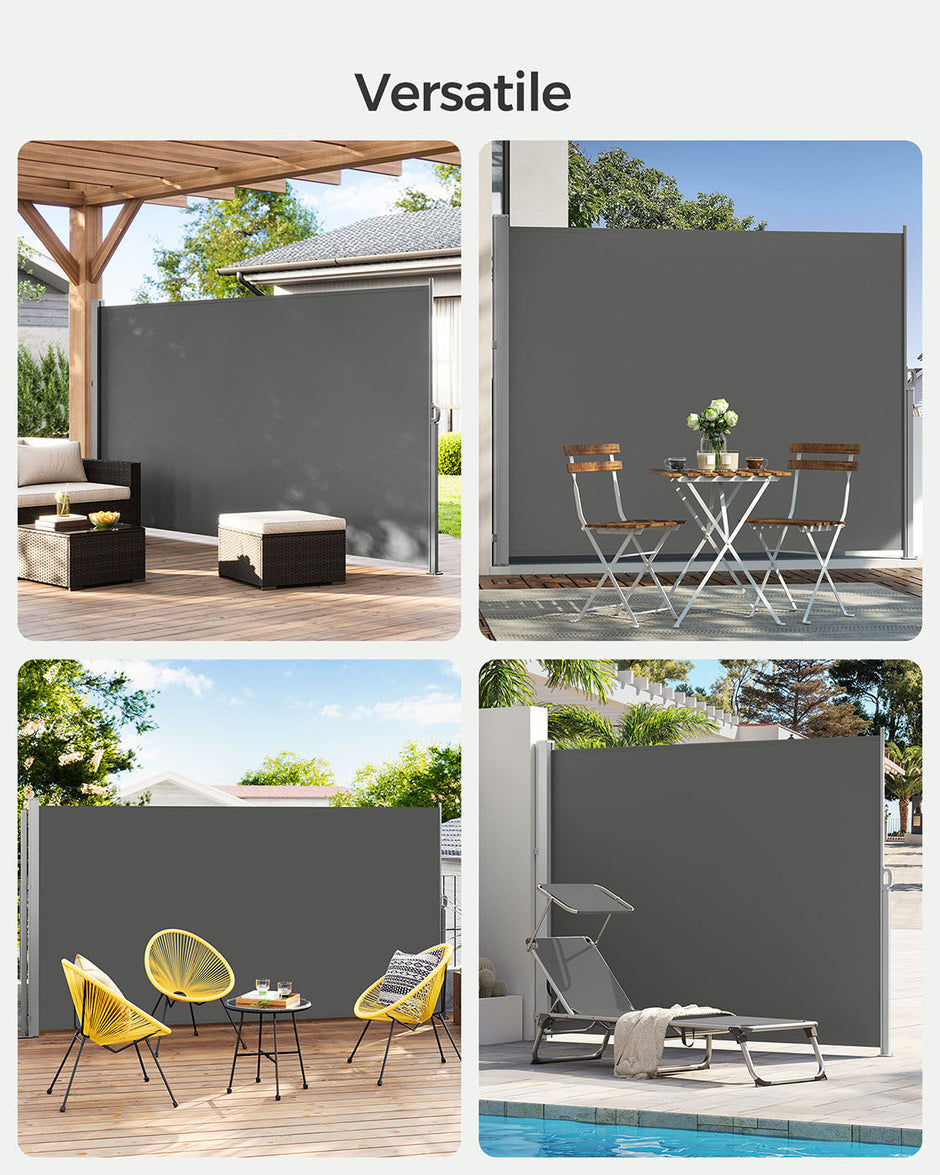 Side Awning – Fabric – Smoky Grey – Privacy Screen for Balcony and Terrace