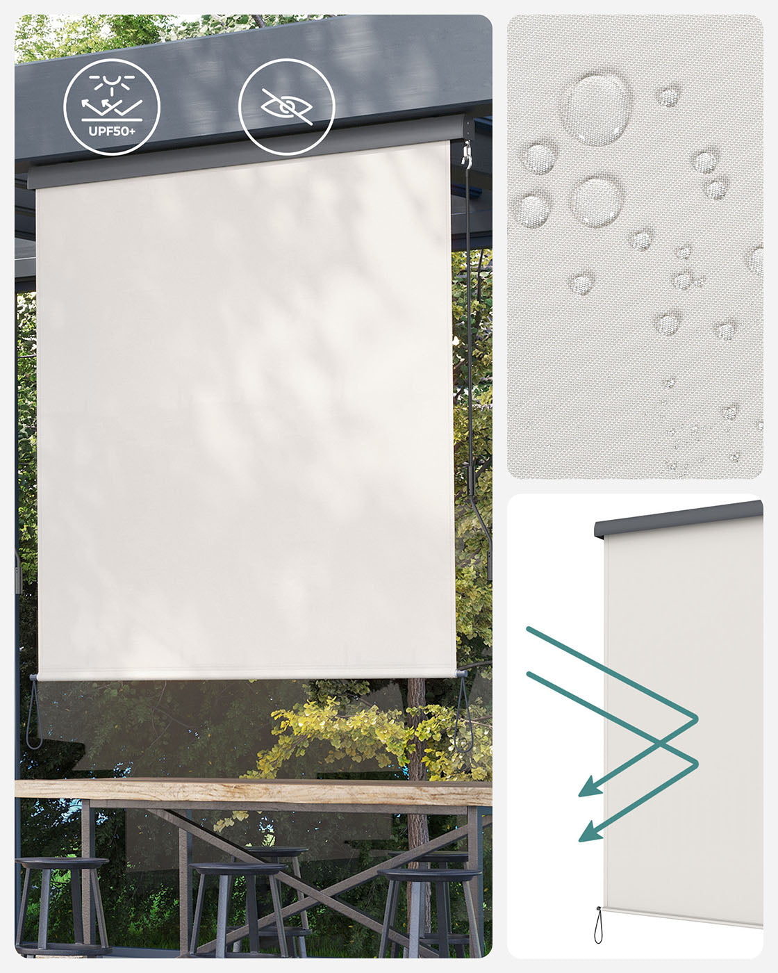 Vertical Awning – Waterproof Fabric – Beige – Outdoor Wind and Sun Protection