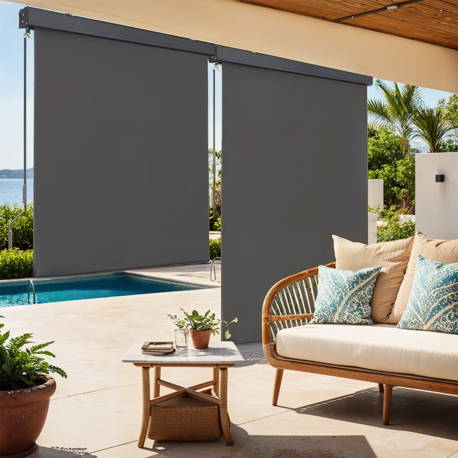 Vertical Awning – Steel – Smoky Grey – Extendable Privacy Screen with UPF 50+ Sun Protection, 160 x 350 cm
