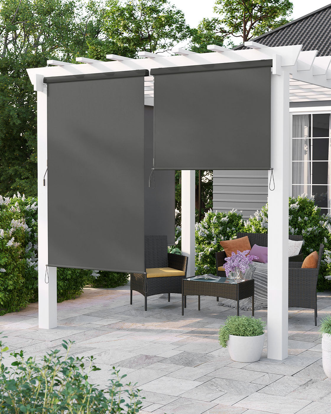 Vertical Awning – Waterproof Fabric – Smoky Grey – Outdoor Wind and Sun Protection, Privacy Screen