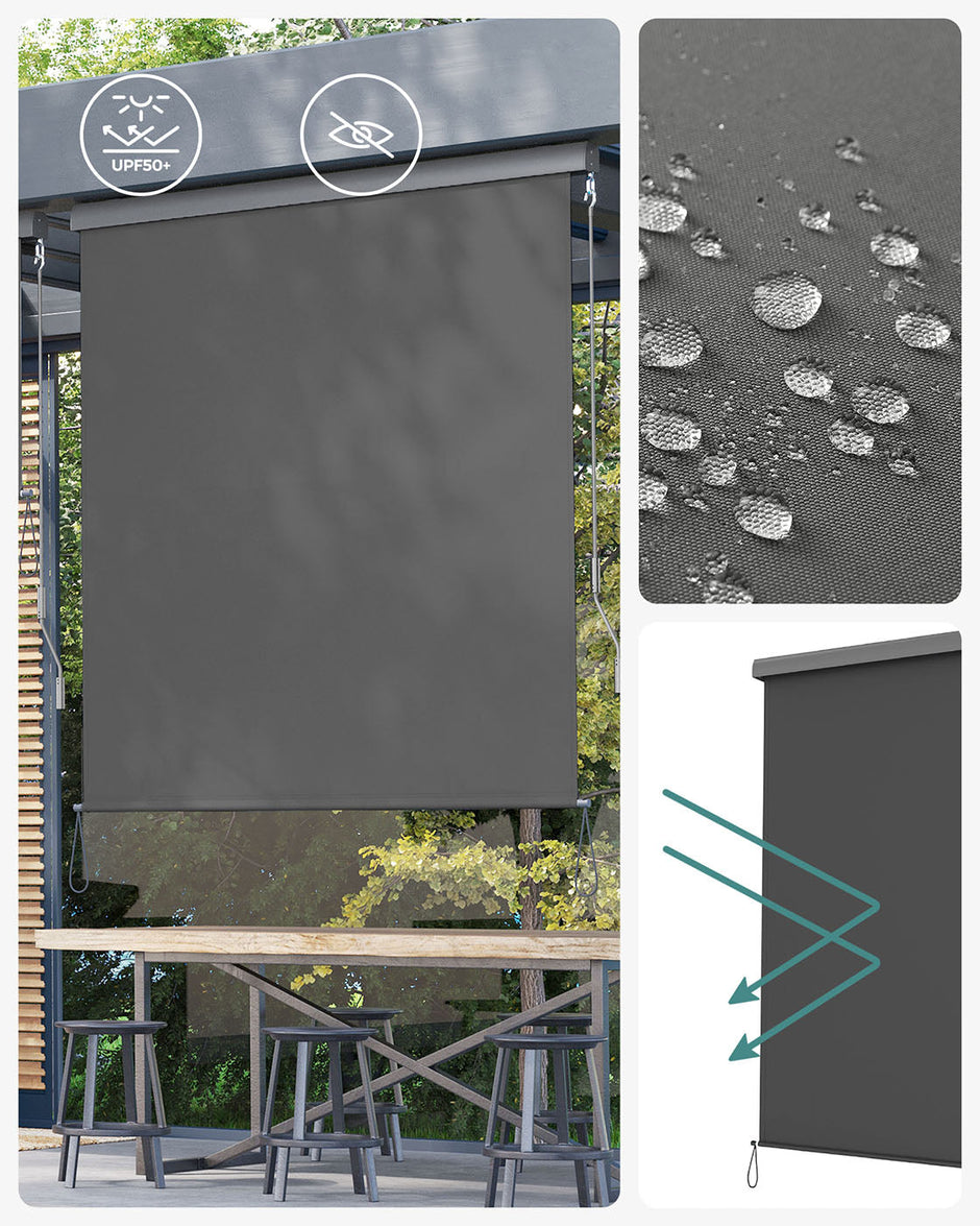 Vertical Awning – Waterproof Fabric – Smoky Grey – Outdoor Wind and Sun Protection, Privacy Screen