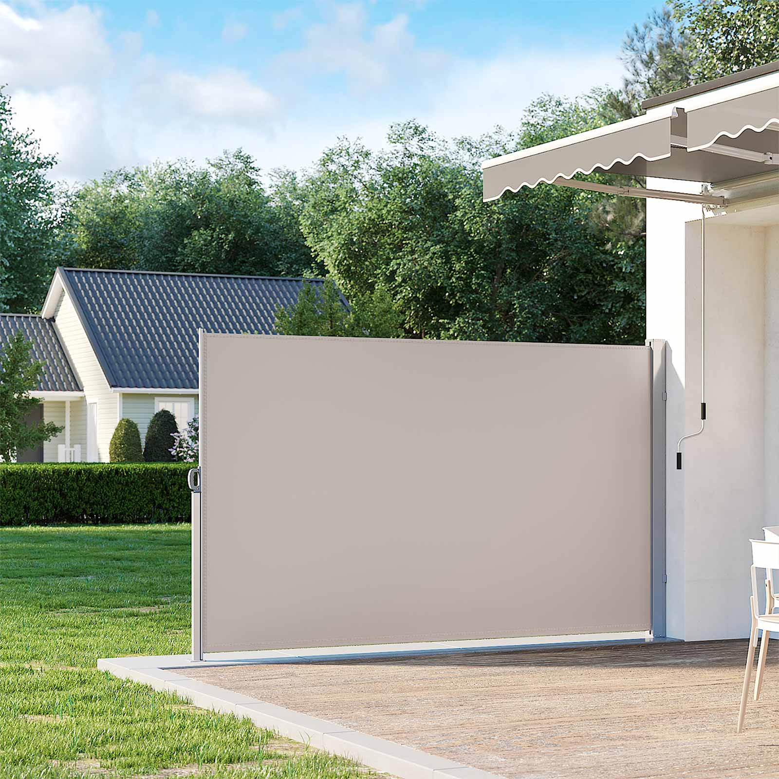 Retractable Side Awning Screen – Fabric – Beige – UV Protection for Patio & Terrace