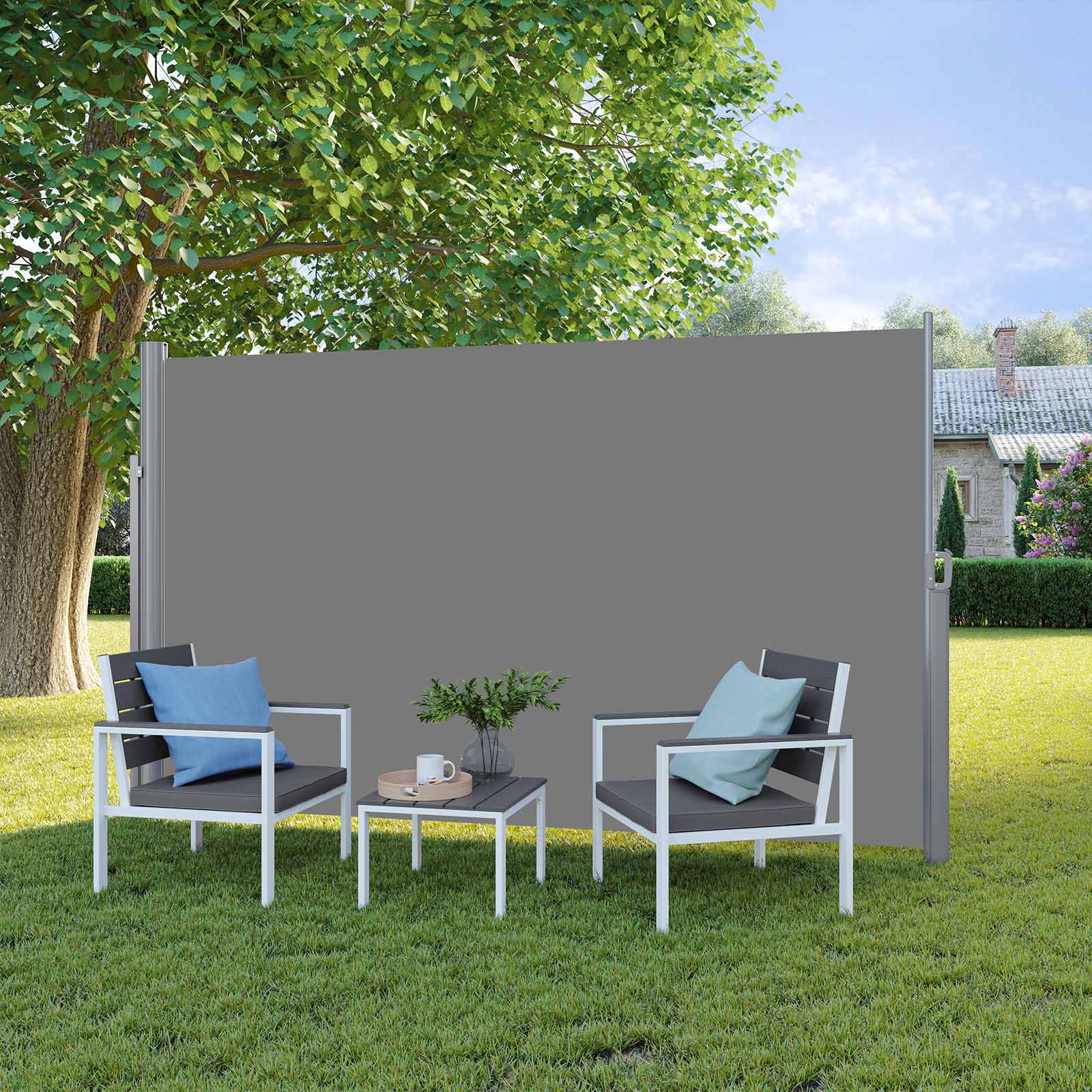 Side Awning – Aluminium – Smoke Grey – Privacy Screen and Sun Shade for Balcony and Terrace