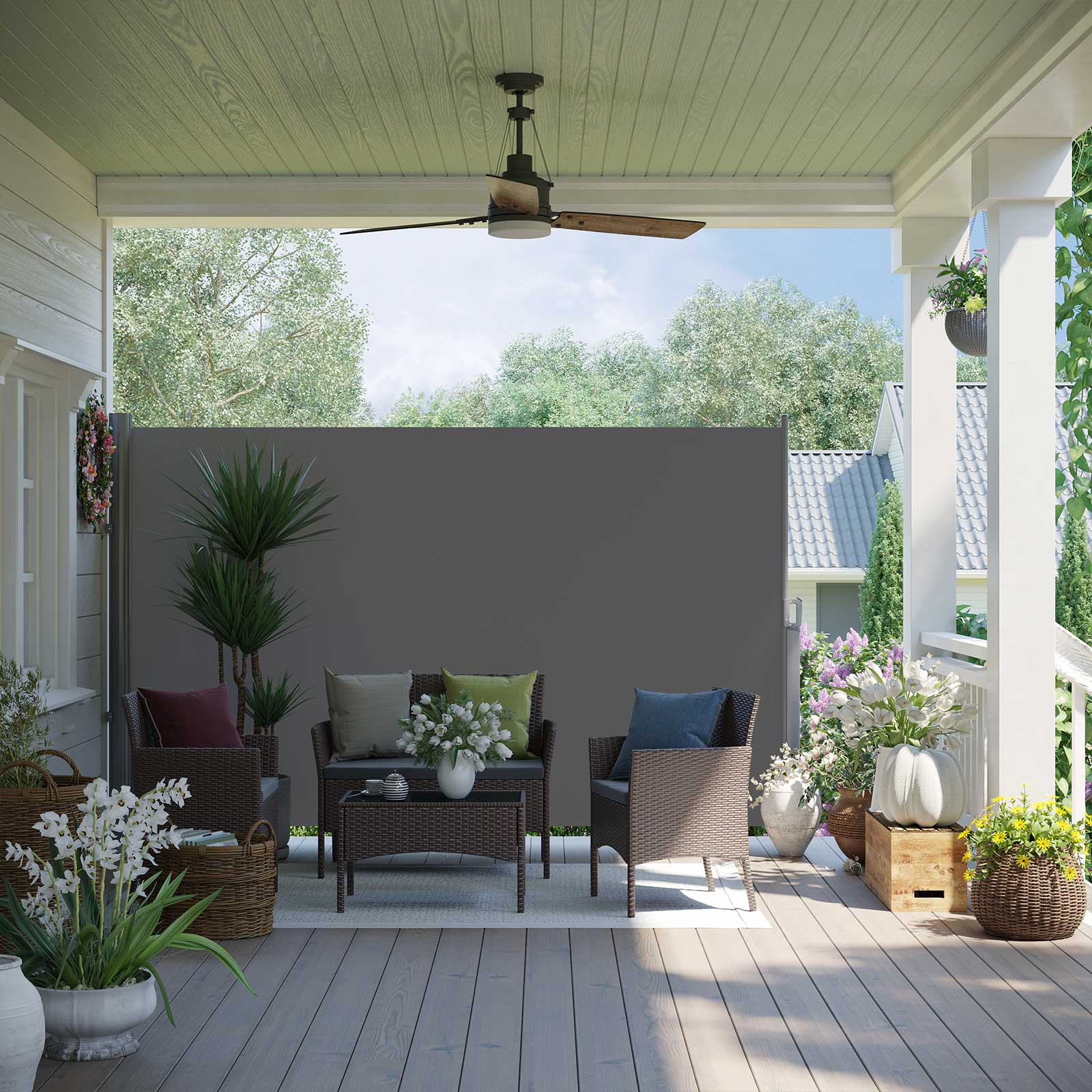 Side Awning – Aluminium – Smoke Grey – Privacy Screen and Sun Shade for Balcony and Terrace