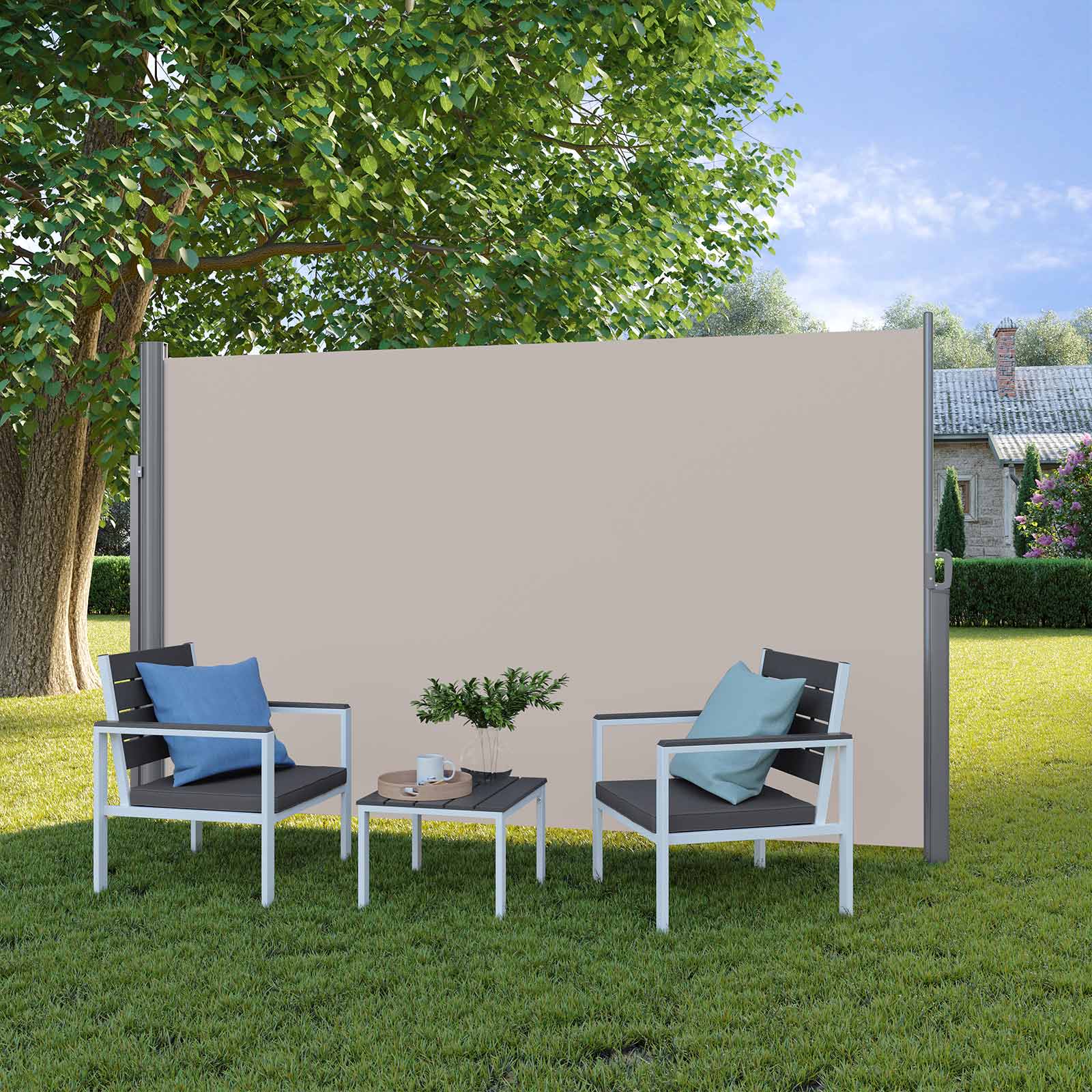 Side Awning Privacy Screen – Aluminium – Smoke Grey – 180 x 350 cm
