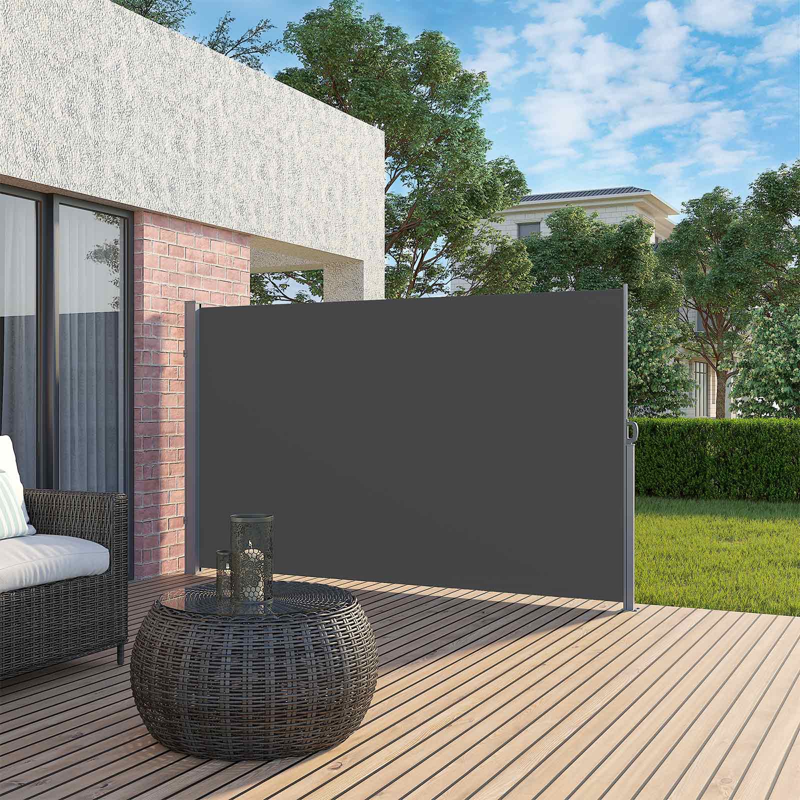 Large Privacy Screen – Fabric – Smoky Grey – Sunshade for Patio and Balcony 200 x 350 cm