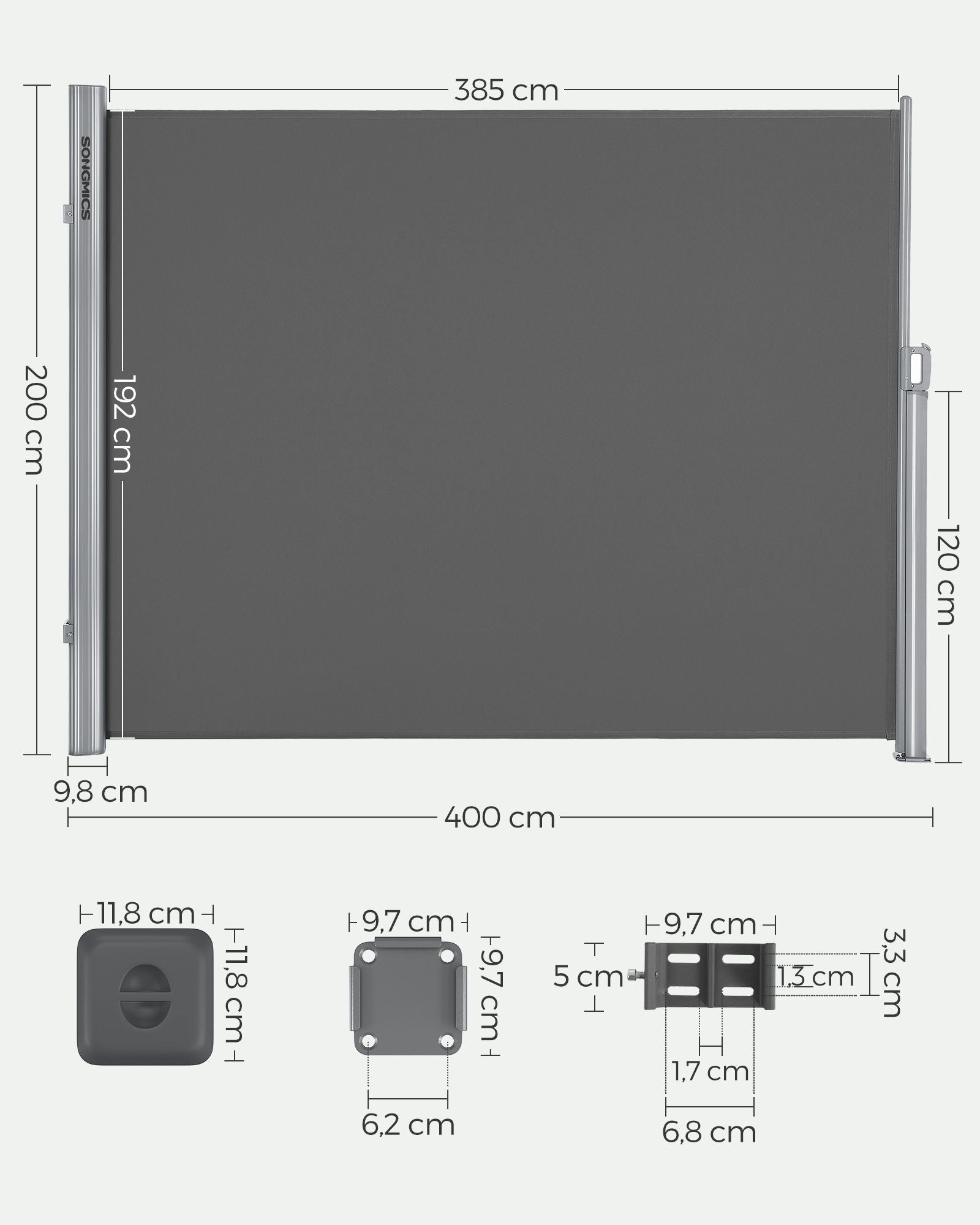 Extendable Side Shade – Aluminium Alloy – Opaque – Privacy Screen and Sun Protection for Outdoor Use