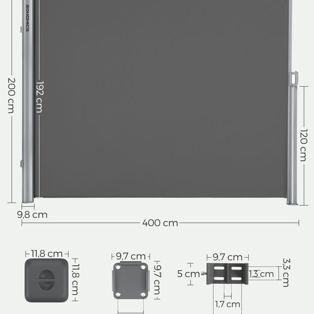 Extendable Side Shade – Aluminium Alloy – Opaque – Privacy Screen and Sun Protection for Outdoor Use