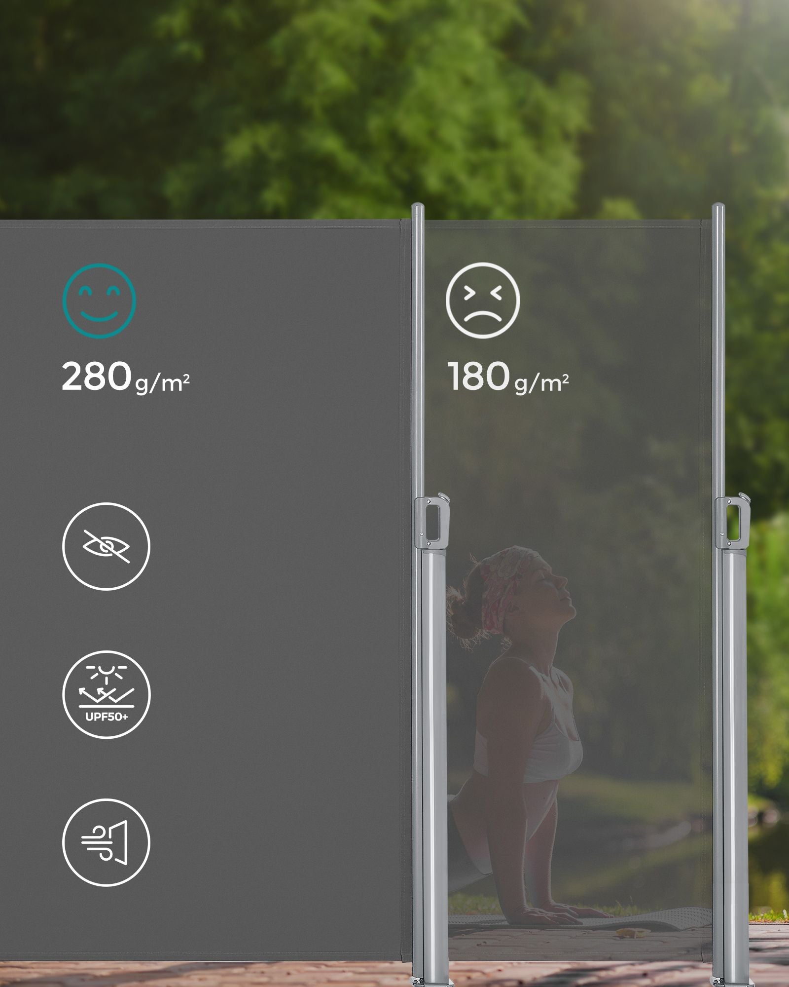 Extendable Side Shade – Aluminium Alloy – Opaque – Privacy Screen and Sun Protection for Outdoor Use