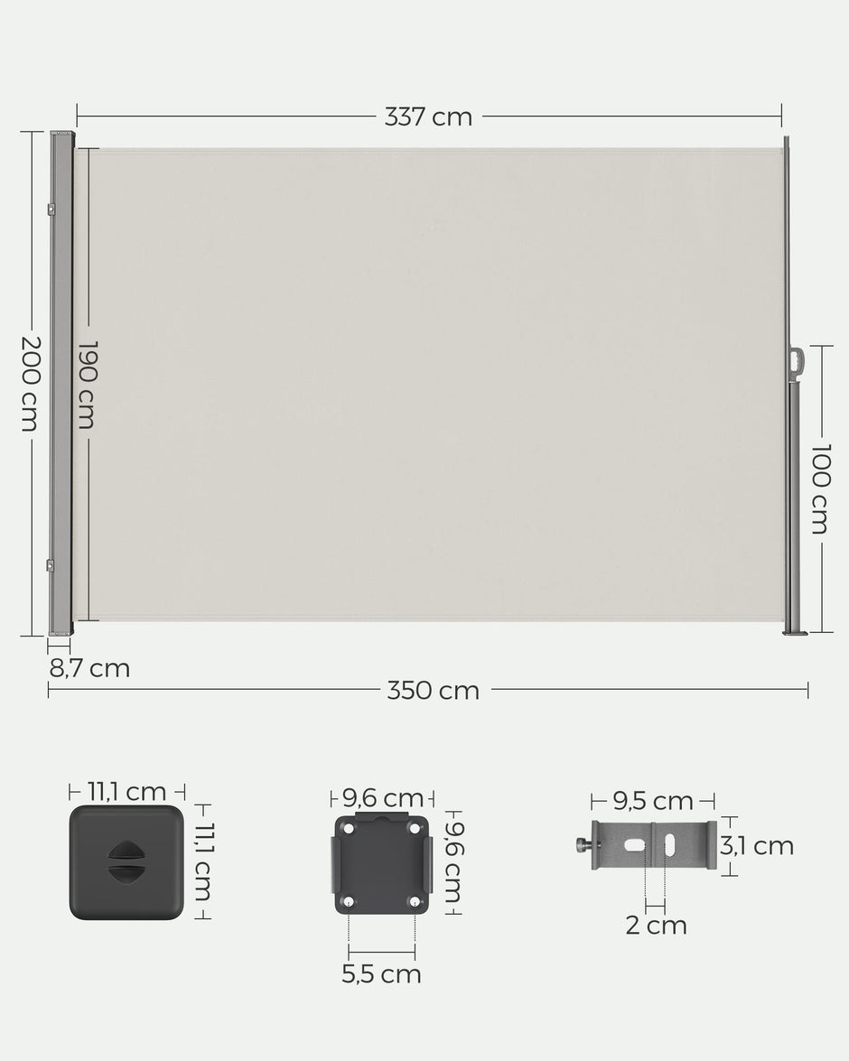 Extendable Side Awning – Fabric – Beige – Privacy Protection and Sun Shade 200 x 350 cm